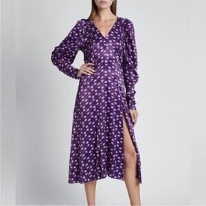ROTATE‎ Birger Christensen Clair Floral Pansy Midi Dress 2 Purple Romantic